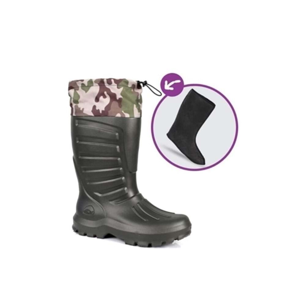 Sonimix Haki EVA Termal Çizme -30°C Soğuk İzolasyonlu, Kaymaz, Çoraplı Avcı & Balıkçı Çizmesi