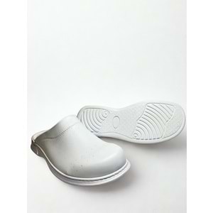 Beyaz Ortopedik Kaymaz Sabo Terlik - Hijyenik, Suni Deri, Poliüretan Hafif Taban