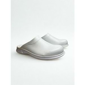 Beyaz Ortopedik Kaymaz Sabo Terlik - Hijyenik, Suni Deri, Poliüretan Hafif Taban