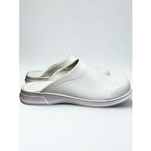 Beyaz Ortopedik Kaymaz Sabo Terlik - Hijyenik, Suni Deri, Poliüretan Hafif Taban