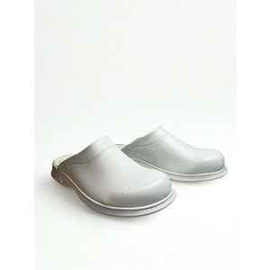 Beyaz Ortopedik Kaymaz Sabo Terlik - Hijyenik, Suni Deri, Poliüretan Hafif Taban
