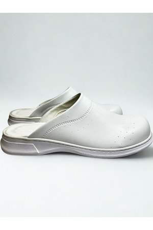 Beyaz Ortopedik Kaymaz Sabo Terlik - Hijyenik, Suni Deri, Poliüretan Hafif Taban