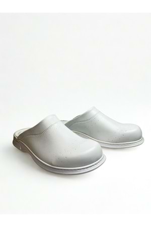 Beyaz Ortopedik Kaymaz Sabo Terlik - Hijyenik, Suni Deri, Poliüretan Hafif Taban