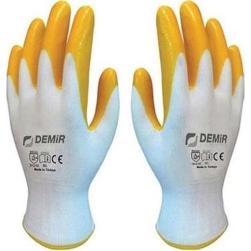 Demir Safety Sarı Nitril İnşaat Tarım Montaj İş Eldiveni 12 Çift-no:10